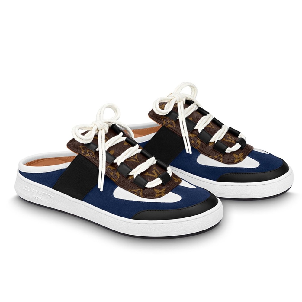 Louis Vuitton Open Back Sneaker, Navy Blue with Black and Monogram, Size 39